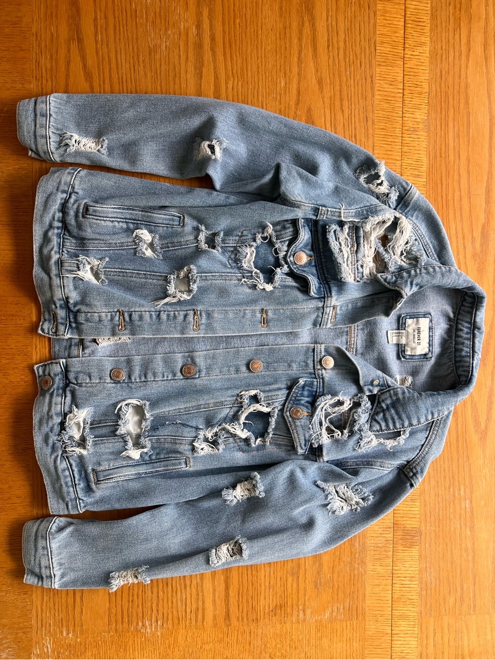 Discontinued Forever 21 2016 Grunge Punk Light Wash Distressed Jean Jacket